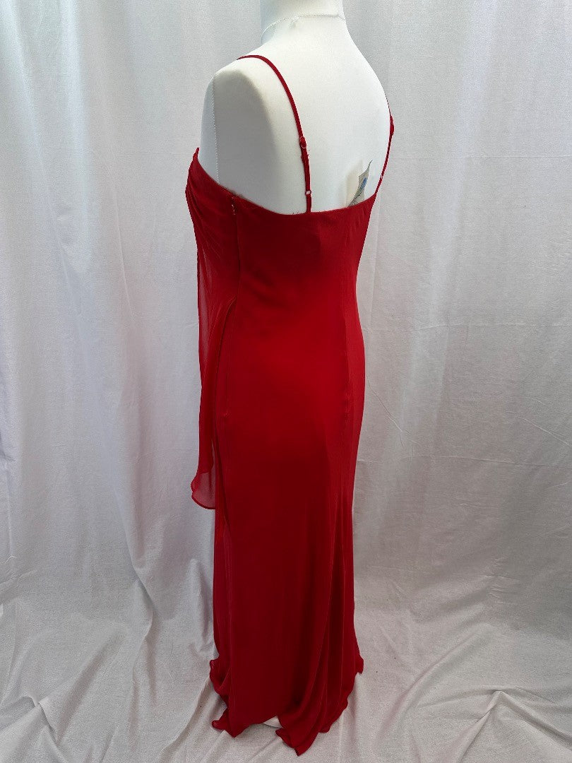 Roman Red Strappy Chiffon Maxi Diamante Evening Dress Size 14 Excellent Condition