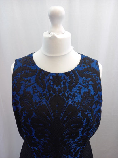 hobbs dress blue black size 16 brocade fabric