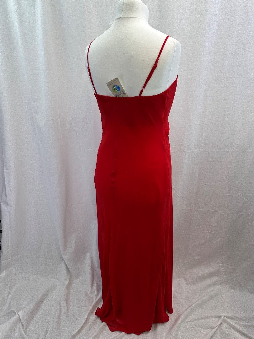 Roman Red Strappy Chiffon Maxi Diamante Evening Dress Size 14 Excellent Condition