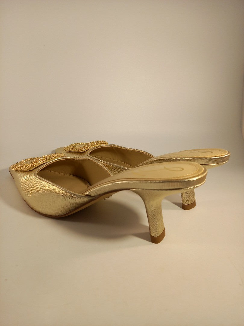 Sam Edelman Metallic Gold Buckle Detail Kitten Heel Mules - Size UK 6.5 / US 8.5