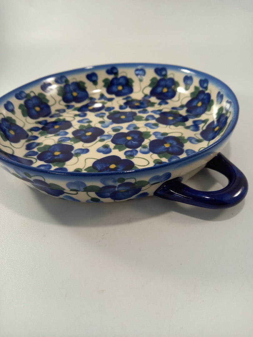 polish pottery blue bowl serving dish pansy flower ceramika boleslawiec