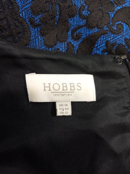 hobbs dress blue black size 16 brocade fabric