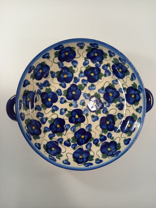 polish pottery blue bowl serving dish pansy flower ceramika boleslawiec