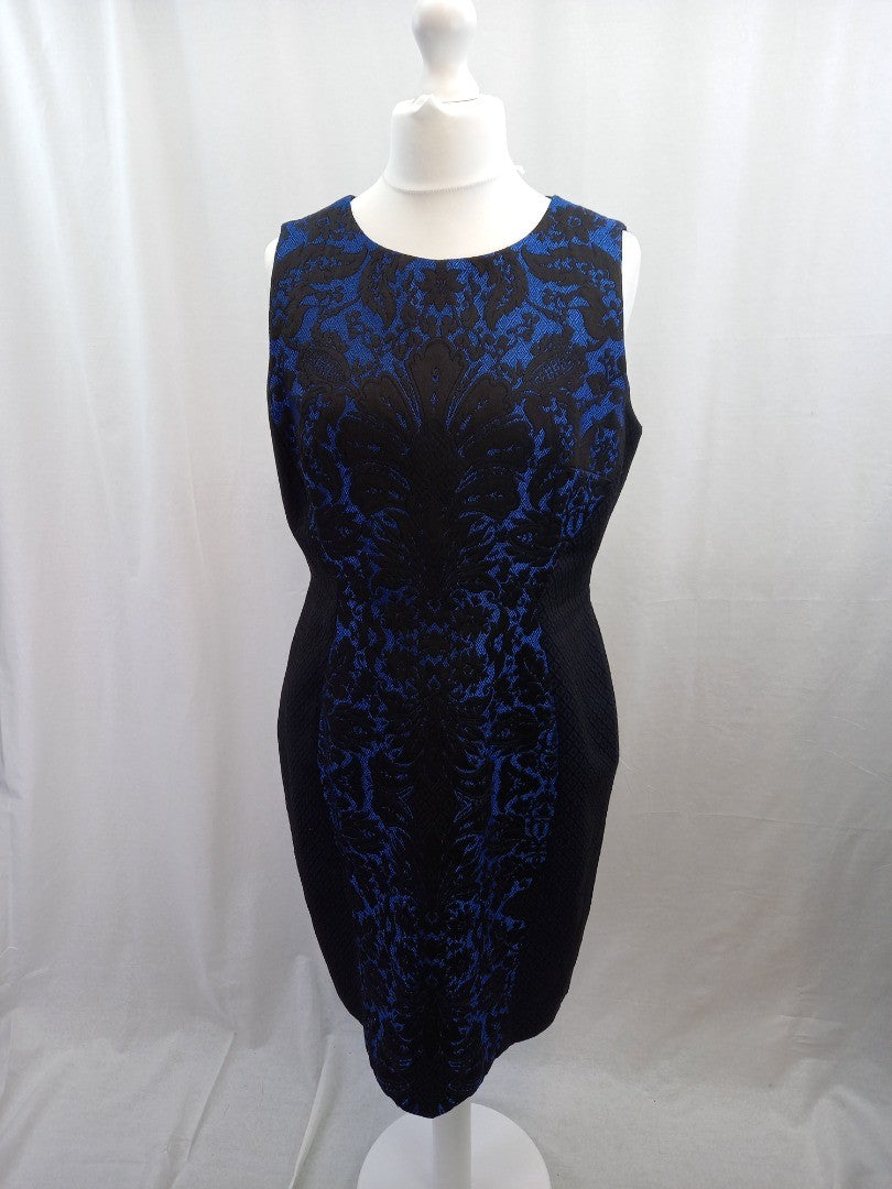 hobbs dress blue black size 16 brocade fabric