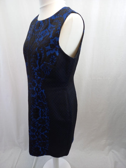 hobbs dress blue black size 16 brocade fabric