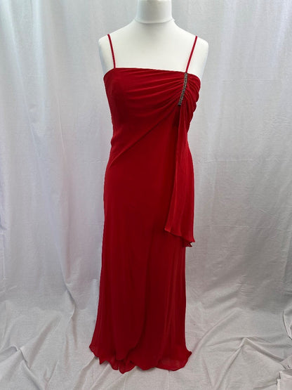 Roman Red Strappy Chiffon Maxi Diamante Evening Dress Size 14 Excellent Condition