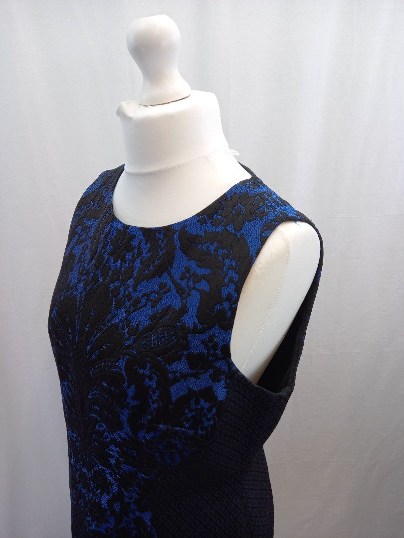 hobbs dress blue black size 16 brocade fabric