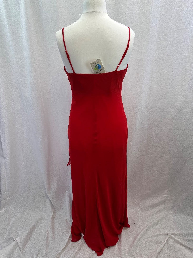 Roman Red Strappy Chiffon Maxi Diamante Evening Dress Size 14 Excellent Condition