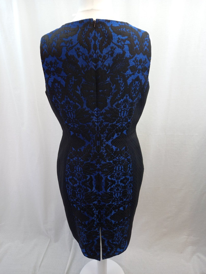 hobbs dress blue black size 16 brocade fabric