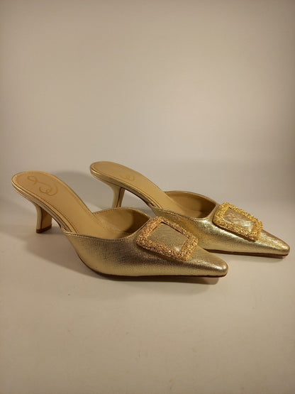 Sam Edelman Metallic Gold Buckle Detail Kitten Heel Mules - Size UK 6.5 / US 8.5