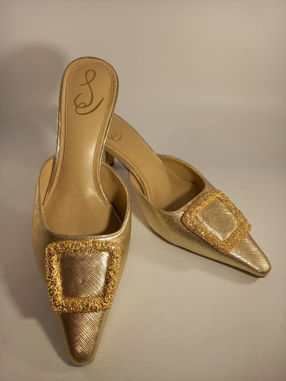 Sam Edelman Metallic Gold Buckle Detail Kitten Heel Mules - Size UK 6.5 / US 8.5