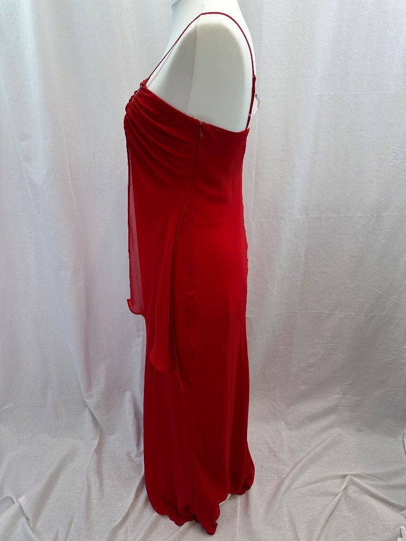 Roman Red Strappy Chiffon Maxi Diamante Evening Dress Size 14 Excellent Condition