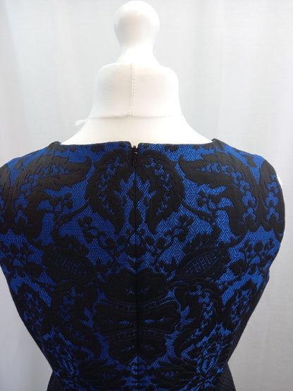 hobbs dress blue black size 16 brocade fabric