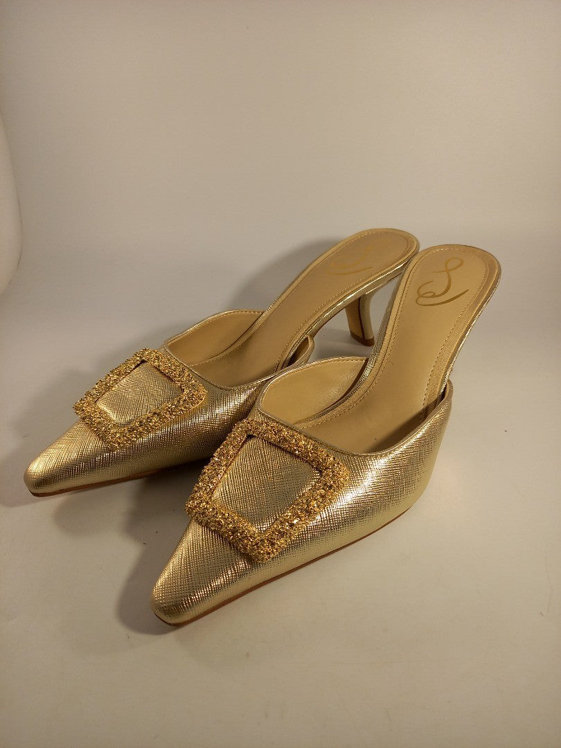 Sam Edelman Metallic Gold Buckle Detail Kitten Heel Mules - Size UK 6.5 / US 8.5