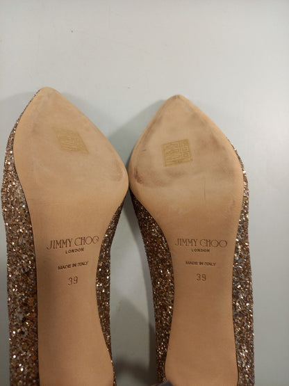 Jimmy Choo Gold Glitter Sparkly Pointed Toe Court Heels Size UK 6 / EU 39