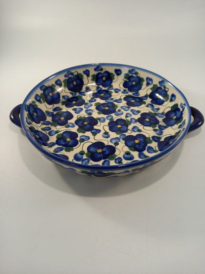 polish pottery blue bowl serving dish ceramika boleslawiec flowers