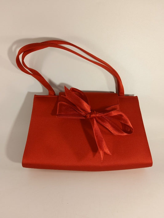 LK Bennett Red Bow Detail Small Satin Double Handle Clutch Handbag 21x13cm