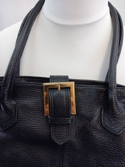 russell and bromley black tote bag with buckle and top fastener medium