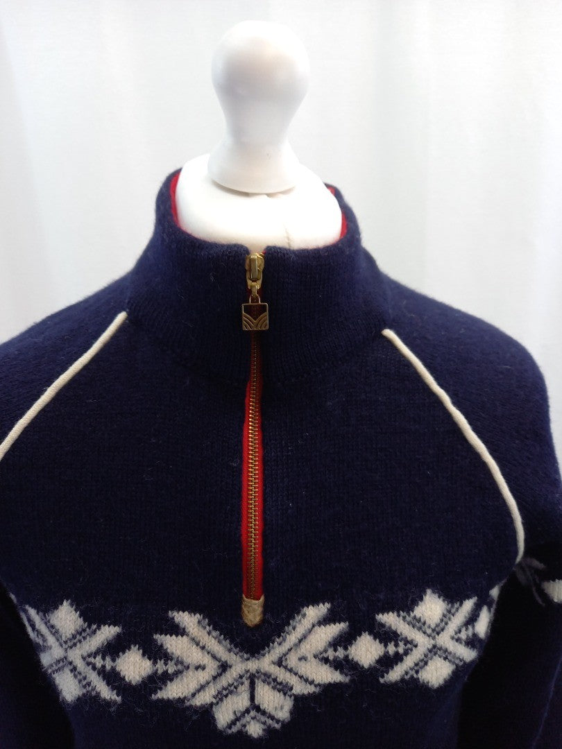 dale of norway jumper large mens navy red cream wool