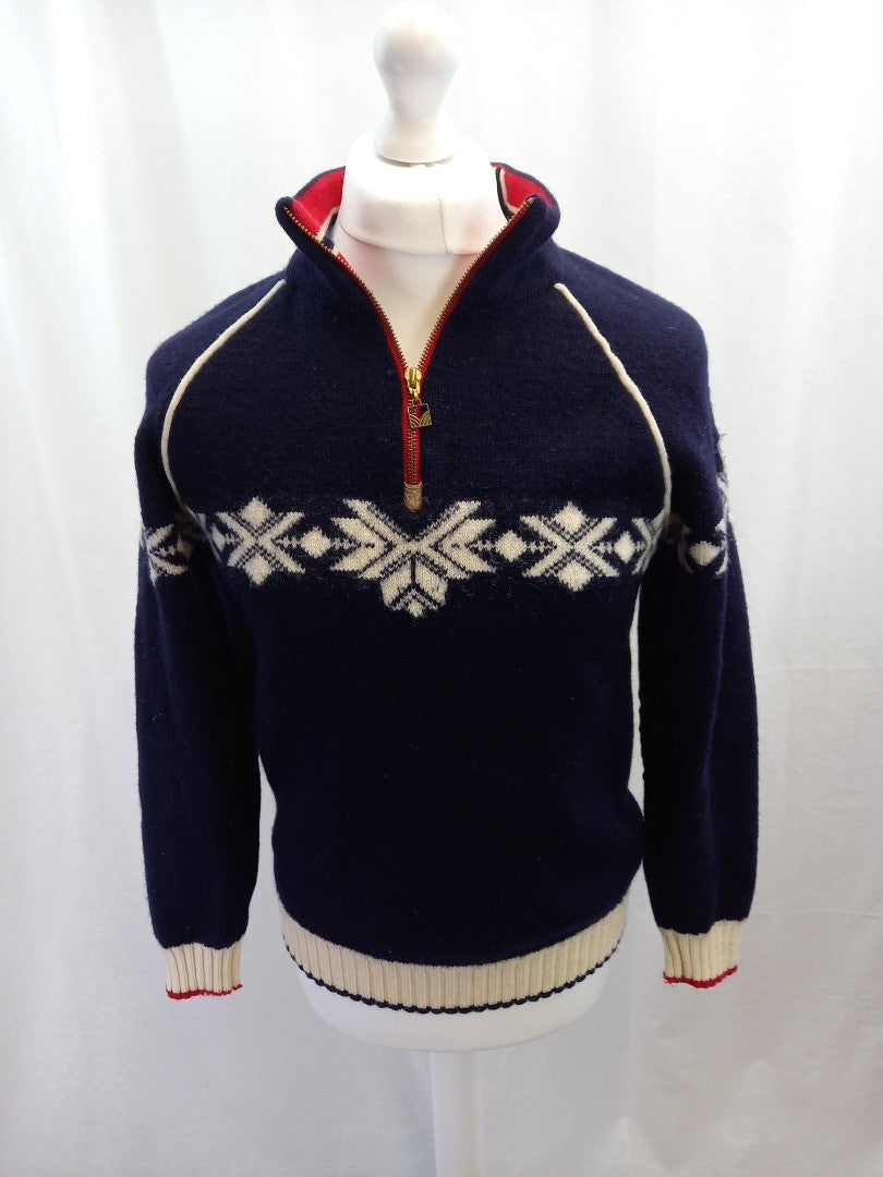 dale of norway jumper large mens navy red cream wool