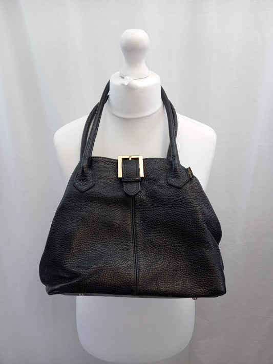 russell and bromley black tote bag with buckle and top fastener medium