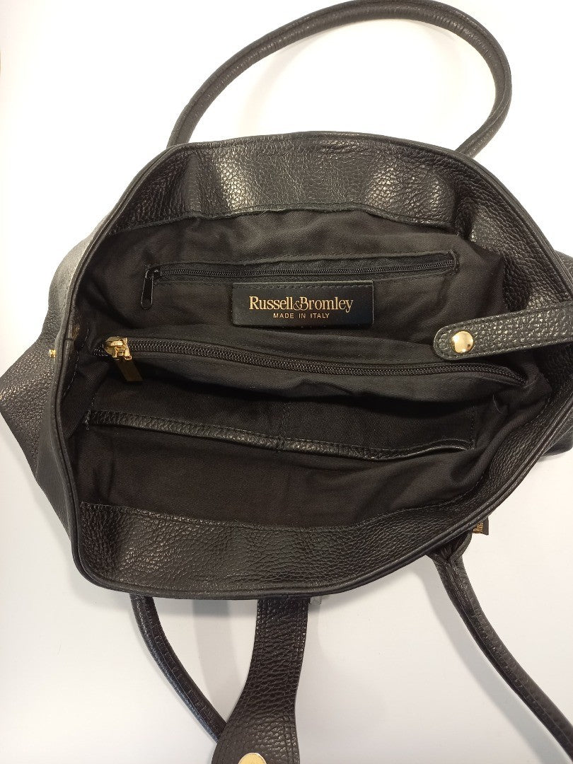 russell and bromley black tote bag with buckle and top fastener medium