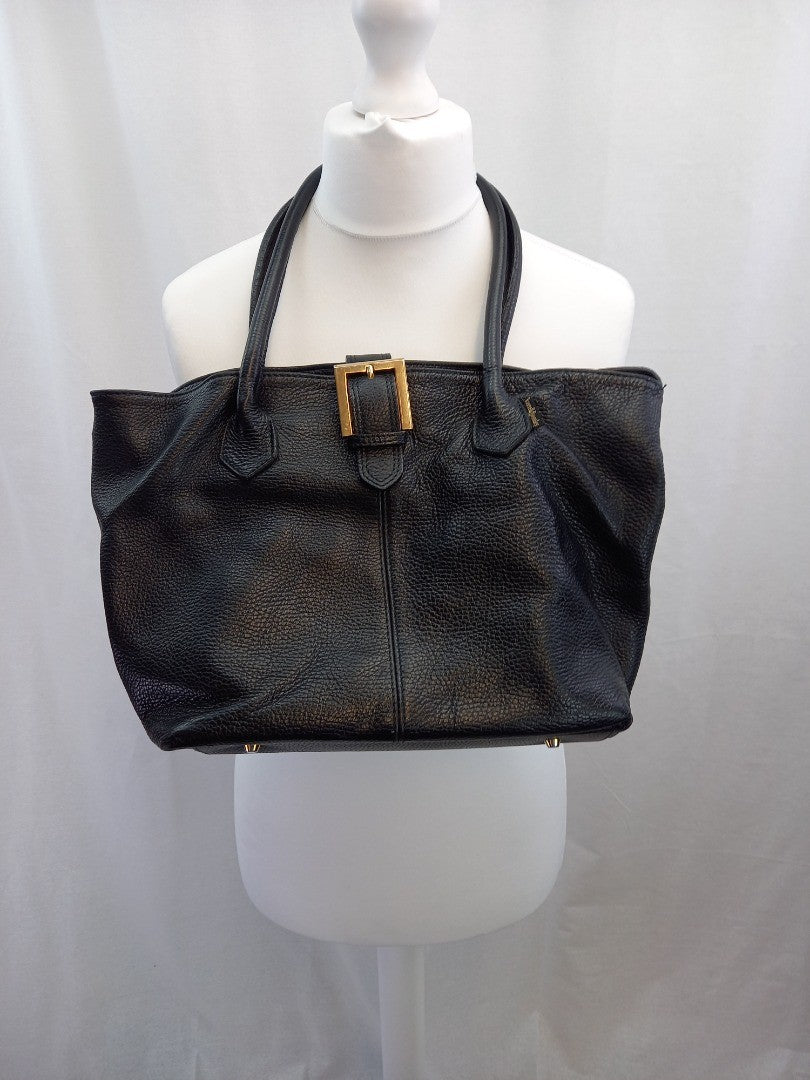 russell and bromley black tote bag with buckle and top fastener medium