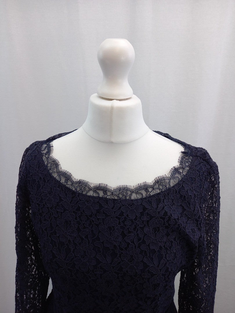 jigsaw navy blue dress medium lace tie belt m