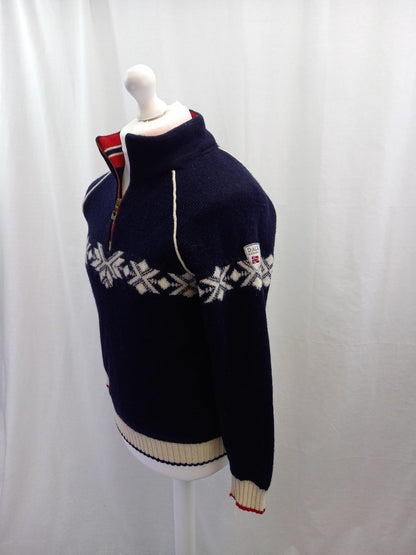 dale of norway jumper large mens navy red cream wool