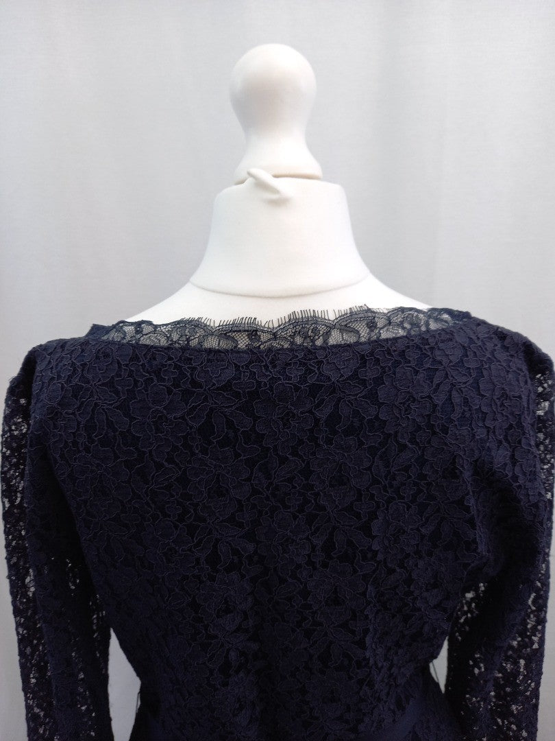 jigsaw navy blue dress medium lace tie belt m