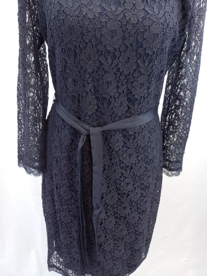 jigsaw navy blue dress medium lace tie belt m