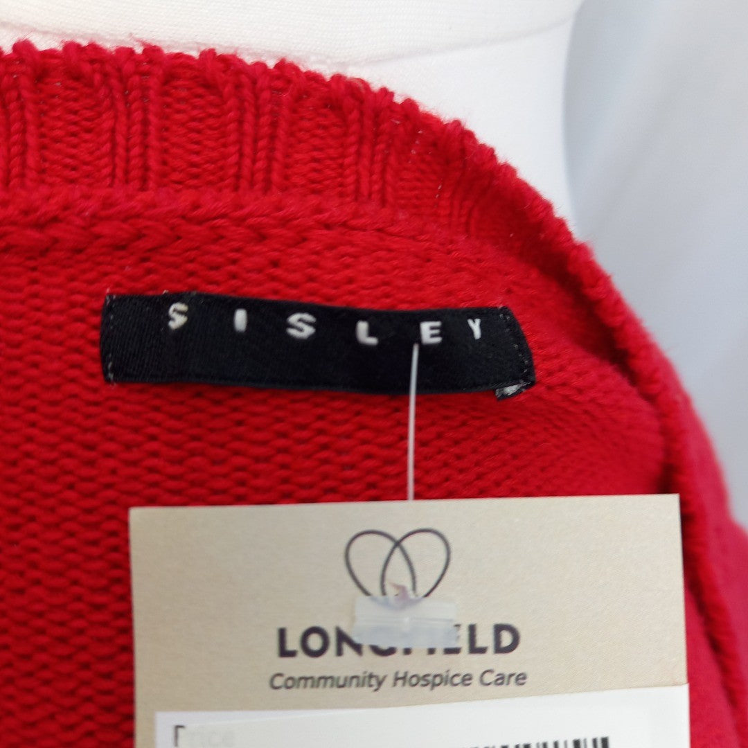 Sisley Red Knitted Cardigan UK 10 Excellent