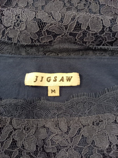 jigsaw navy blue dress medium lace tie belt m