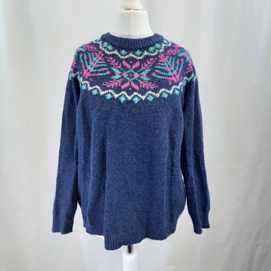 House Of Bruar Blue Jumper Shetland Wool UK L Good