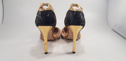 Dolcis Gold Glitter Stilettos T-Bar Detail Size 4 BNWB