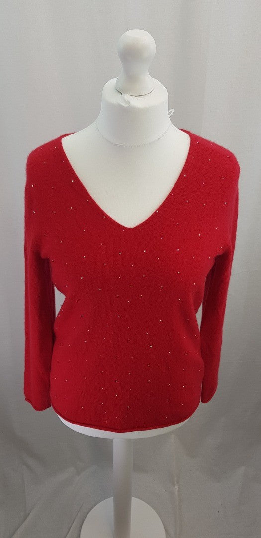 Estheme Cachemire Red Diamante Sparkle Cashmere Jumper Size XL Excellent Condition