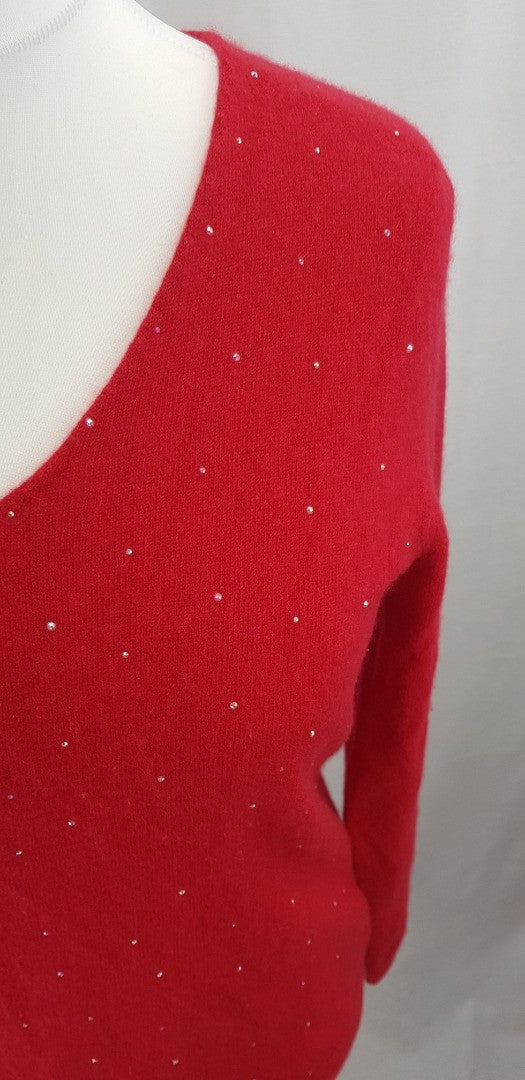 Estheme Cachemire Red Diamante Sparkle Cashmere Jumper Size XL Excellent Condition