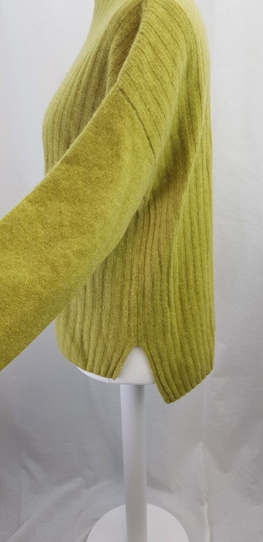 Warm & Co Lime Green Ribbed Cashmere High Neck Jumper Size M/L Ex Con