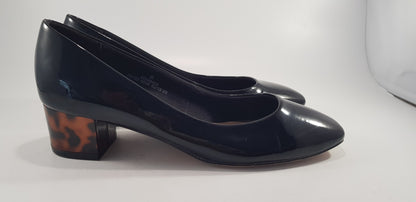 M&S Collection Black Patent Block Heel Slip On Shoes Size 6 Excellent Condition