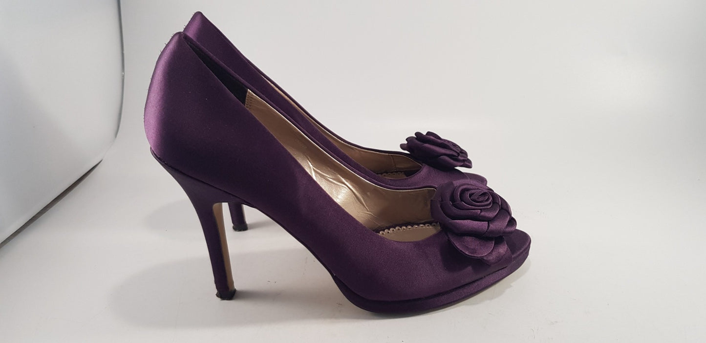 Phase Eight Purple Satin Rose  Peep Toe Stiletto  Size 6 Excellent Condition