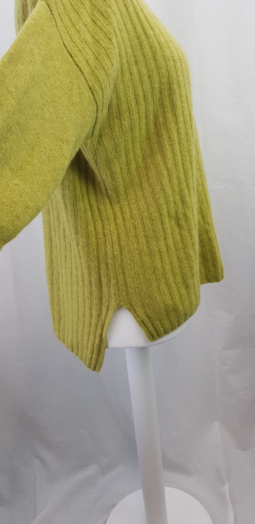 Warm & Co Lime Green Ribbed Cashmere High Neck Jumper Size M/L Ex Con