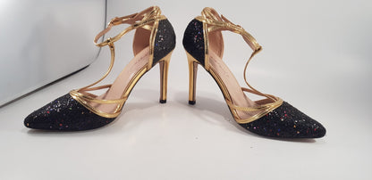 Dolcis Gold Glitter Stilettos T-Bar Detail Size 4 BNWB