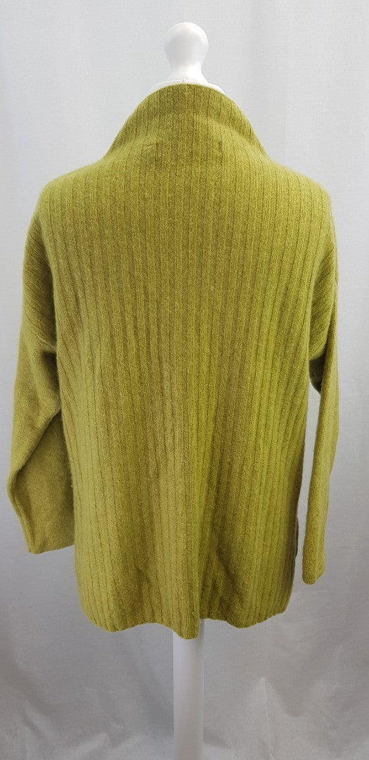 Warm & Co Lime Green Ribbed Cashmere High Neck Jumper Size M/L Ex Con