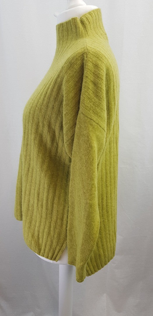 Warm & Co Lime Green Ribbed Cashmere High Neck Jumper Size M/L Ex Con