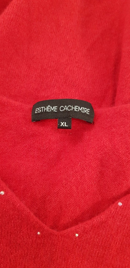 Estheme Cachemire Red Diamante Sparkle Cashmere Jumper Size XL Excellent Condition