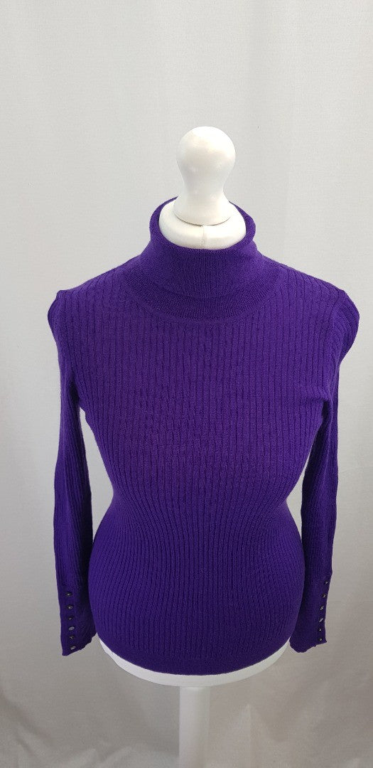 Hobbs 100% Wool Purple Turtleneck Jumper Size 10 VGC