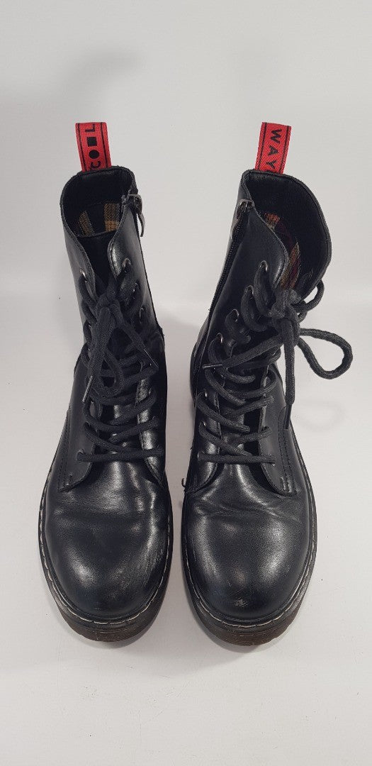 Coolway Black Combat Boots Chunky Sole Y2K Zip Up Size 6 GC