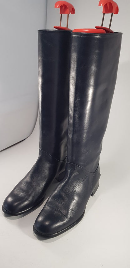 Carvela Navy Flat Pull On Knee High Boots Size 5 Excellent Condition