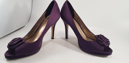 Phase Eight Purple Satin Rose  Peep Toe Stiletto  Size 6 Excellent Condition