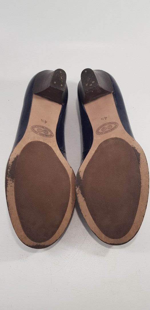 Clarks Navy Patent Stitch Detail Slip On Court Spanish Heel Size 4.5 Excellent C